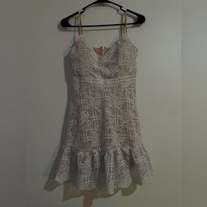 White lace, pink toned underlay Hoco/Prom dress.